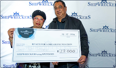 Mr Siva and Mrs Manju holding the cheque